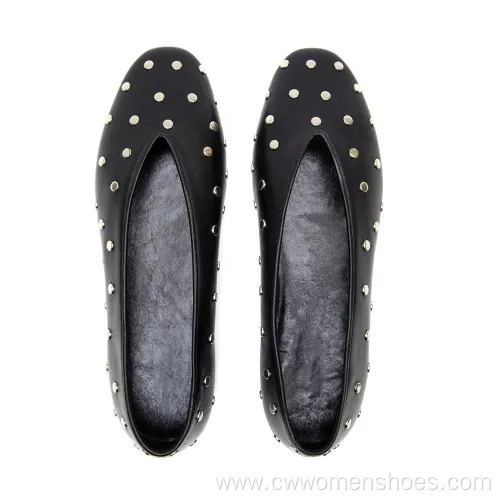 Black Leather Studded Ballet Flats